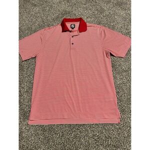 E7 FJ‎ FootJoy Golf Polo Shirt Mens Red Striped Athletic Performance